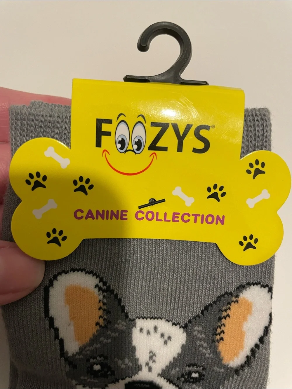 Foozys Brand Size 9-11 Dog Collection Unisex Socks French Bulldog NWT Gray